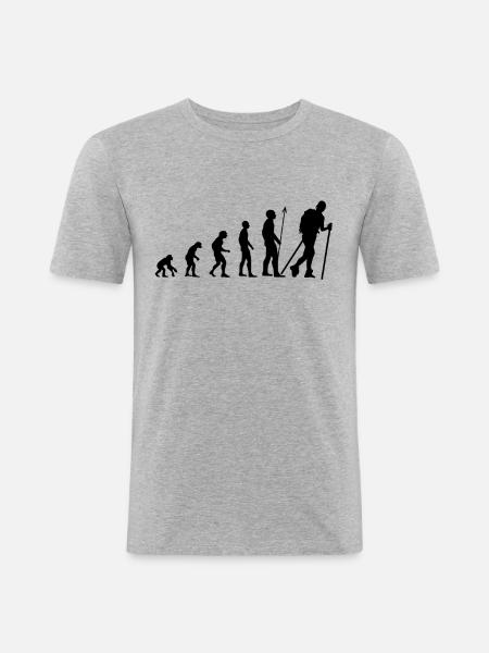 Wandern: Das Endstadium der Evolution - Männer Slim Fit T-Shirt - Grau meliert