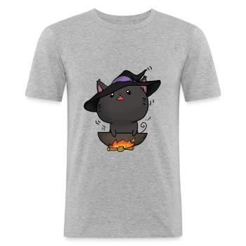 Hexe Katze Kawaii - Männer Slim Fit T-Shirt - Grau meliert - Vorne - Nik (191cm)