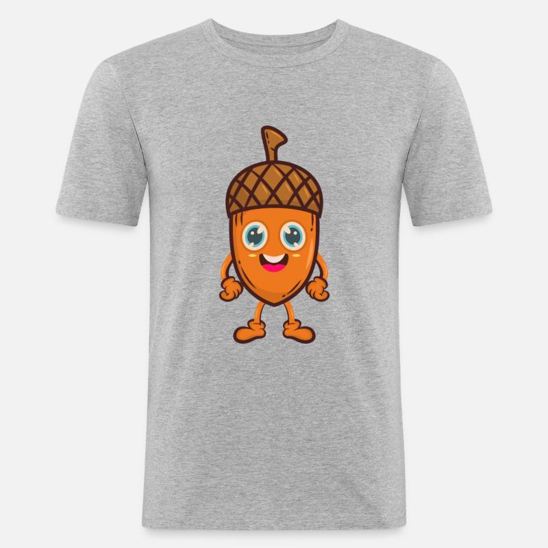 Eichel Eiche Baum Comic - Männer Slim Fit T-Shirt - Grau meliert