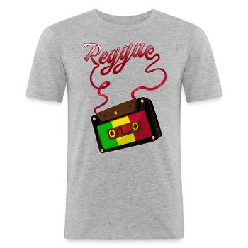 Reggae Tape Cassette Retro Music Motif - Men's Slim Fit T-Shirt - heather grey - Front - Nik (191cm)