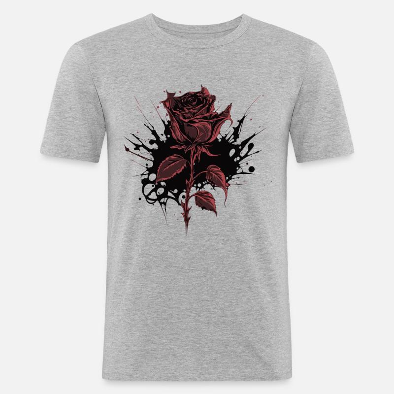 Rote Rose Goth Gothic - Männer Slim Fit T-Shirt - Grau meliert
