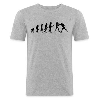 Sport Boxe Evolution Préhistoire - T-shirt près du corps Homme - gris chiné - Devant - Nik (191cm)