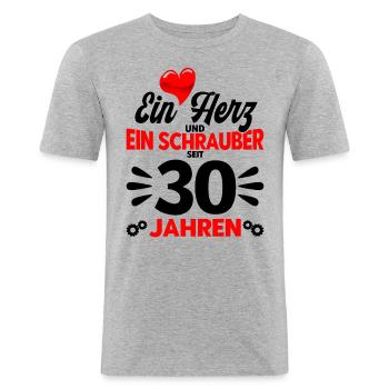 Perlenhochzeit Ehepaar 30. Hochzeitstag Geschenk - Männer Slim Fit T-Shirt - Grau meliert - Vorne - Nik (191cm)