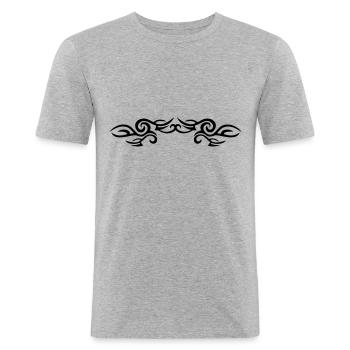 TRIBAL TATTOO ONE - Männer Slim Fit T-Shirt - Grau meliert - Vorne - Nik (191cm)