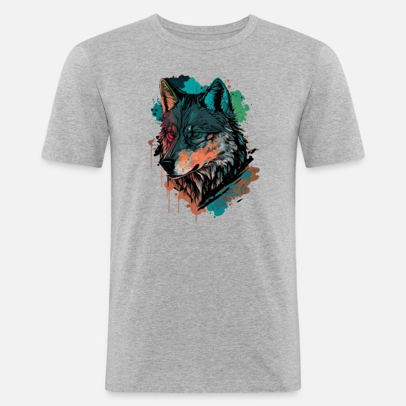 Cooles digitales Gemälde eines Wolfes - Männer Slim Fit T-Shirt - Grau meliert