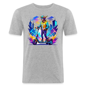 Cadeau Rider Trottinette Électrique Scooter Hero - T-shirt près du corps Homme - gris chiné - Devant - Nik (191cm)