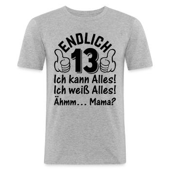 Endlich 13 Ich Kann Alles - 13. Geburtstag 13 Jahr - Männer Slim Fit T-Shirt - Grau meliert - Vorne - Nik (191cm)