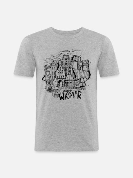 Hansestadt Wismar - Männer Slim Fit T-Shirt - Grau meliert