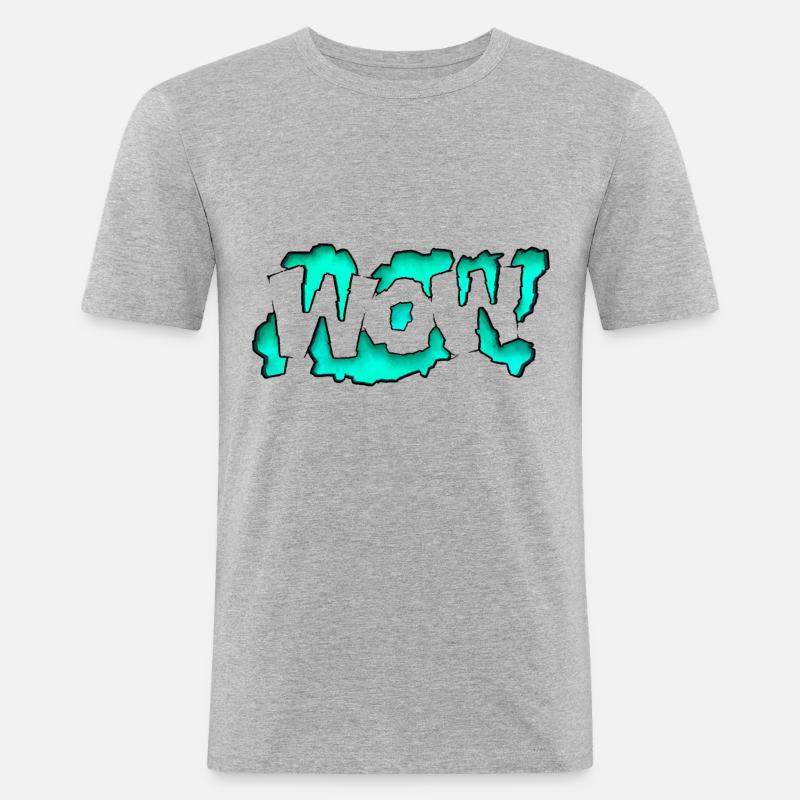 Graffity Text Art Wow! - Männer Slim Fit T-Shirt - Grau meliert