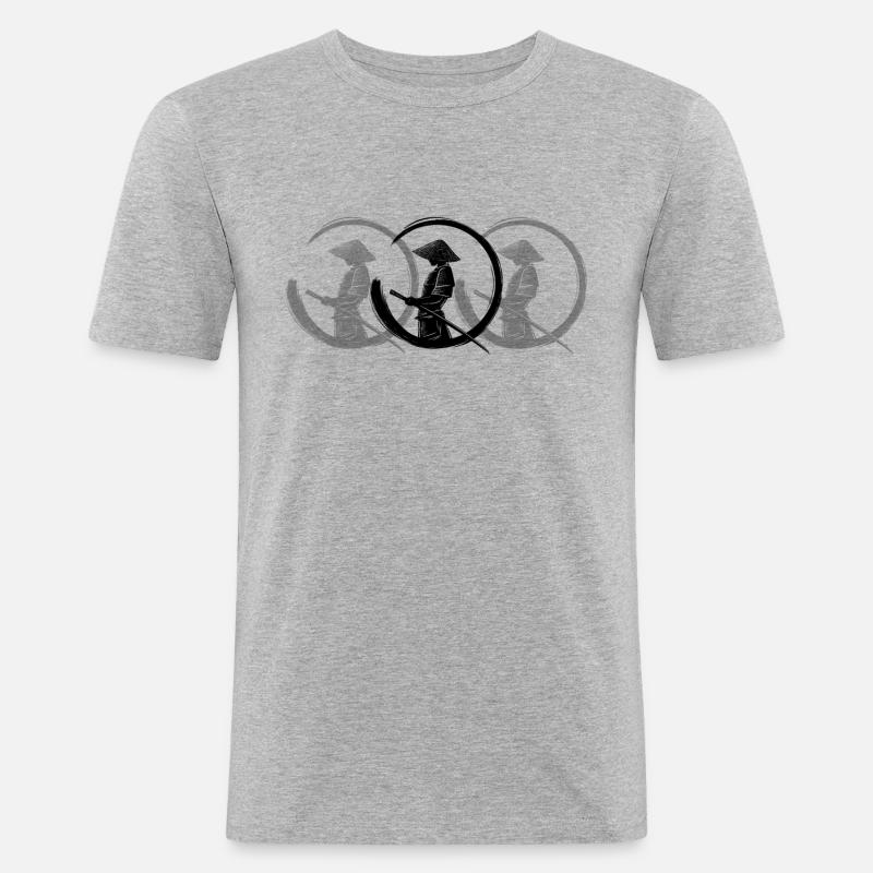 Samurai Kämpfer Schwert Geschenk Idee - Männer Slim Fit T-Shirt - Grau meliert