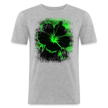 Fleur d’hibiscus Vert néon Noir - T-shirt près du corps Homme - gris chiné - Devant - Nik (191cm)