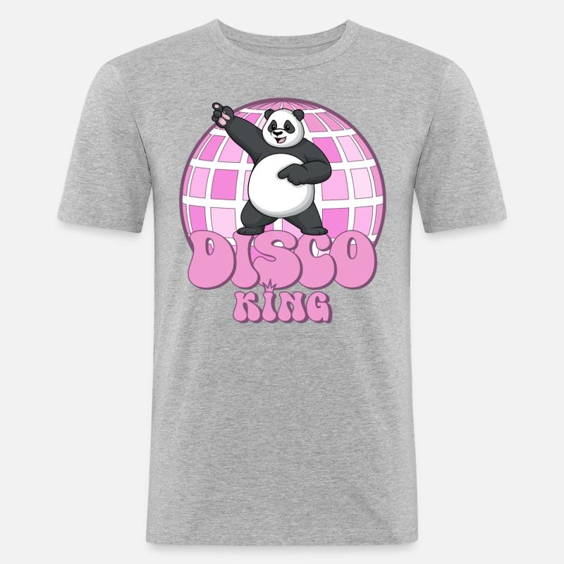 Disco King Panda anni ' 70 Disco Ball Discoking - Maglietta aderente da uomo - grigio melange