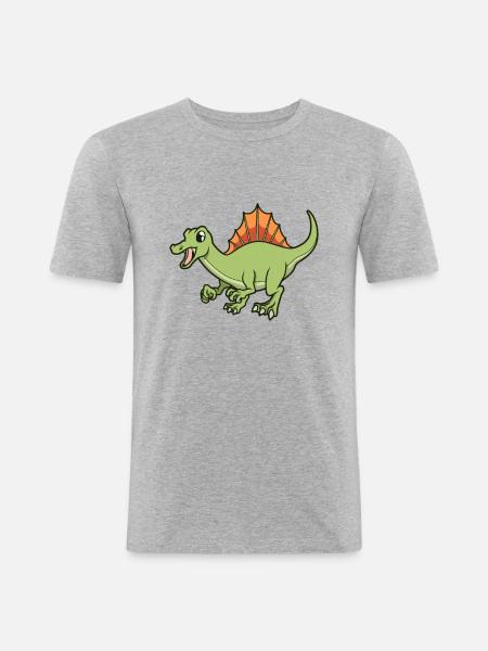 Kawaii Spinosaurus - Männer Slim Fit T-Shirt - Grau meliert
