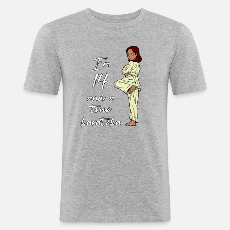 Ich bin 14 - Mädchen Karate - Männer Slim Fit T-Shirt - Grau meliert