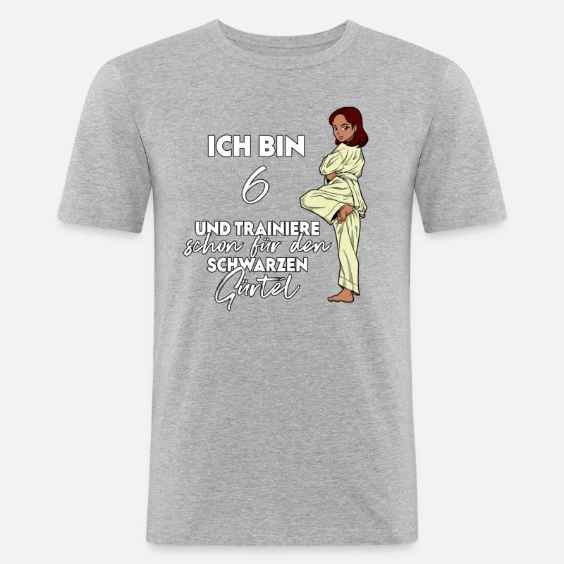 Ich bin 6 - Mädchen Karate - Männer Slim Fit T-Shirt - Grau meliert