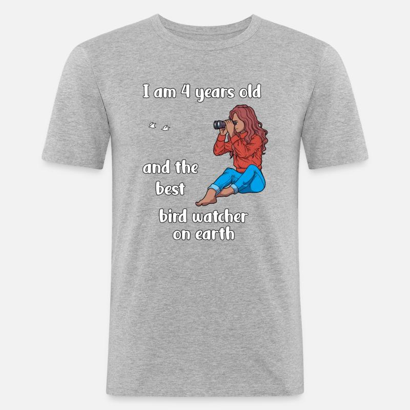 Ich bin 4 - Mädchen Vogelbeobachtung - Männer Slim Fit T-Shirt - Grau meliert
