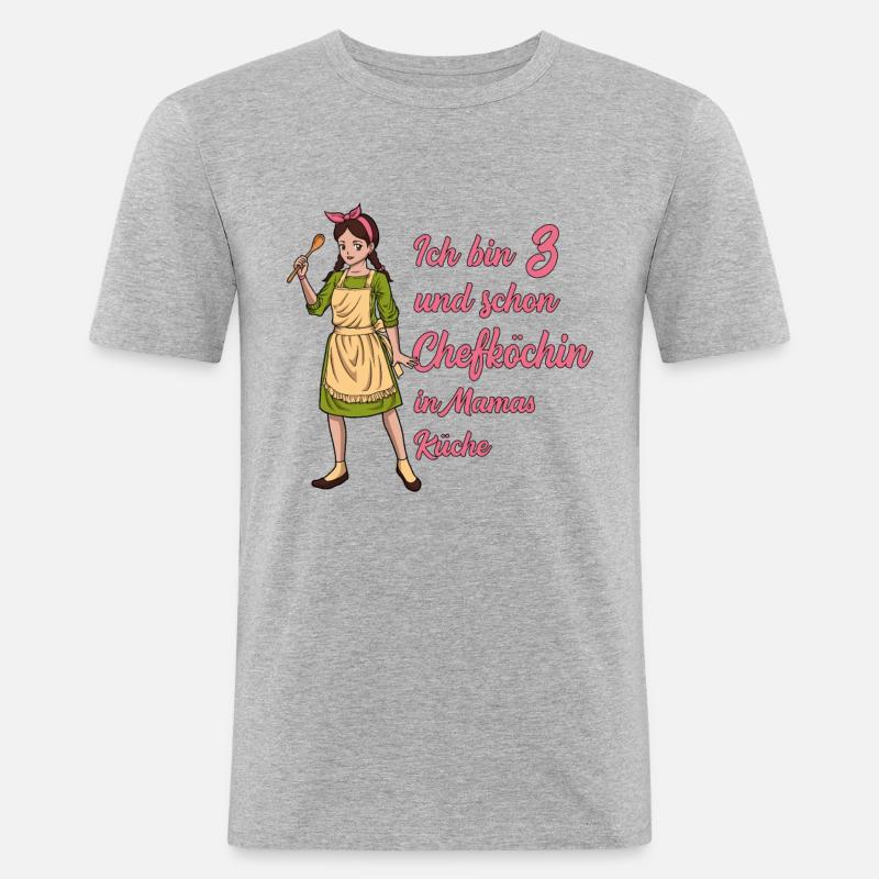 Ich bin 3 - Mädchen Koch - Männer Slim Fit T-Shirt - Grau meliert