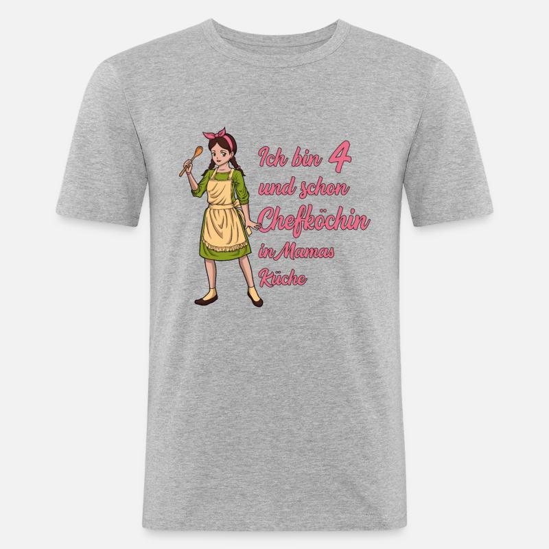 Ich bin 4 - Mädchen Koch - Männer Slim Fit T-Shirt - Grau meliert