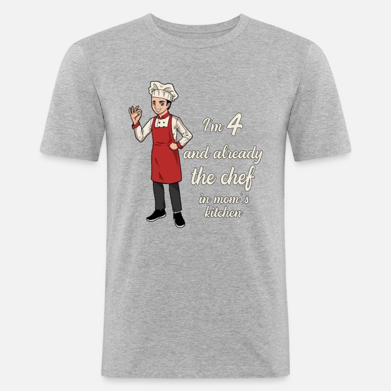 Ich bin 4 - Jungen Koch - Männer Slim Fit T-Shirt - Grau meliert