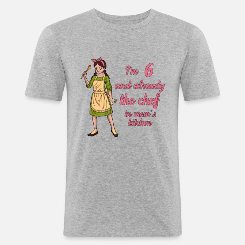 Ich bin 6 - Mädchen Koch - Männer Slim Fit T-Shirt - Grau meliert