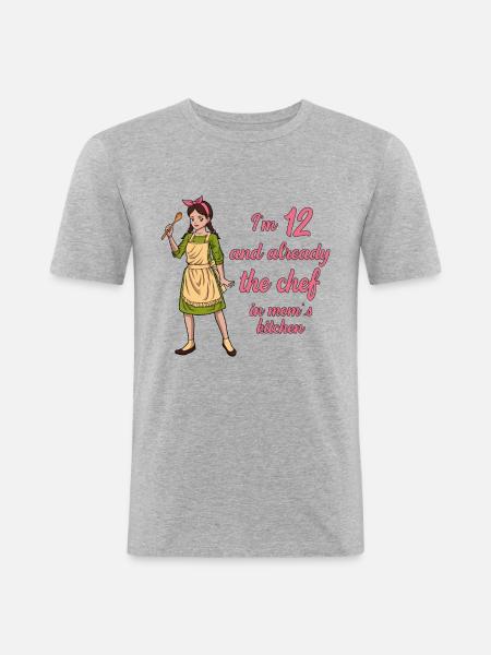 Ich bin 12 - Mädchen Koch - Männer Slim Fit T-Shirt - Grau meliert