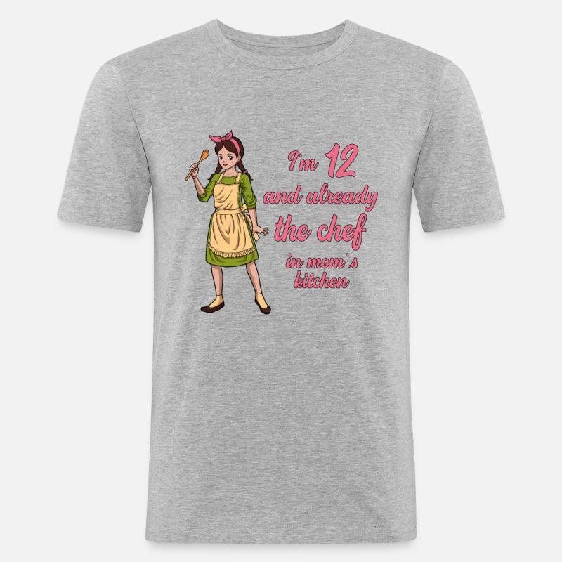 Ich bin 12 - Mädchen Koch - Männer Slim Fit T-Shirt - Grau meliert
