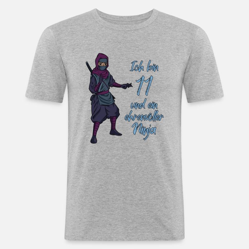 Ich bin 11 - Jungen Ninja - Männer Slim Fit T-Shirt - Grau meliert