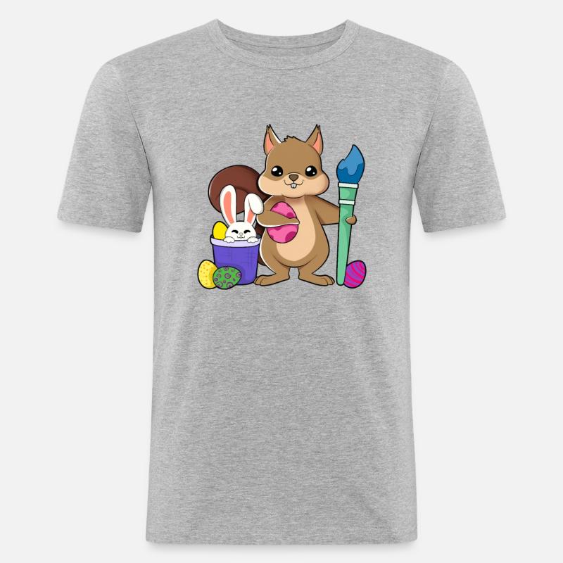 Süßes Eichhörnchen bemalt Ostereier - Männer Slim Fit T-Shirt - Grau meliert