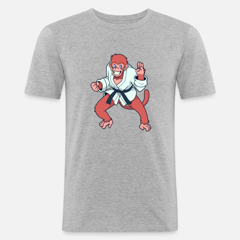 Comic monkey makes karate - Men's Slim Fit T-Shirt - heather grey