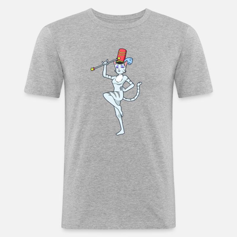 Comic Katze beim Twirling - Männer Slim Fit T-Shirt - Grau meliert