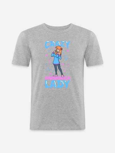 Crazy Harmonica Lady - Men's Slim Fit T-Shirt - heather grey