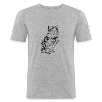Strichzeichnung - Hamster - Männer Slim Fit T-Shirt - Grau meliert - Vorne - Nik (191cm)