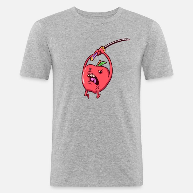Rollenspiel-Charakter - Samurai - Apfel - Männer Slim Fit T-Shirt - Grau meliert
