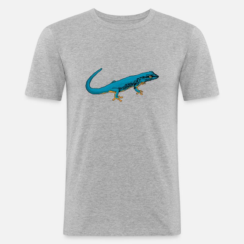 Tegning - Himmelblå dværgdag Gekko - Herre Slim Fit T-Shirt - grå meleret