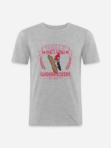 Federn und Freude - Specht - Männer Slim Fit T-Shirt - Grau meliert