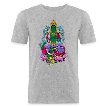 Buddhismus Gott Bodhisattva Grüne Tara - Männer Slim Fit T-Shirt - Grau meliert - Vorne - Nik (191cm)