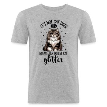 Katzen Glitzer - Norwegische Waldkatze - Männer Slim Fit T-Shirt - Grau meliert - Vorne - Nik (191cm)