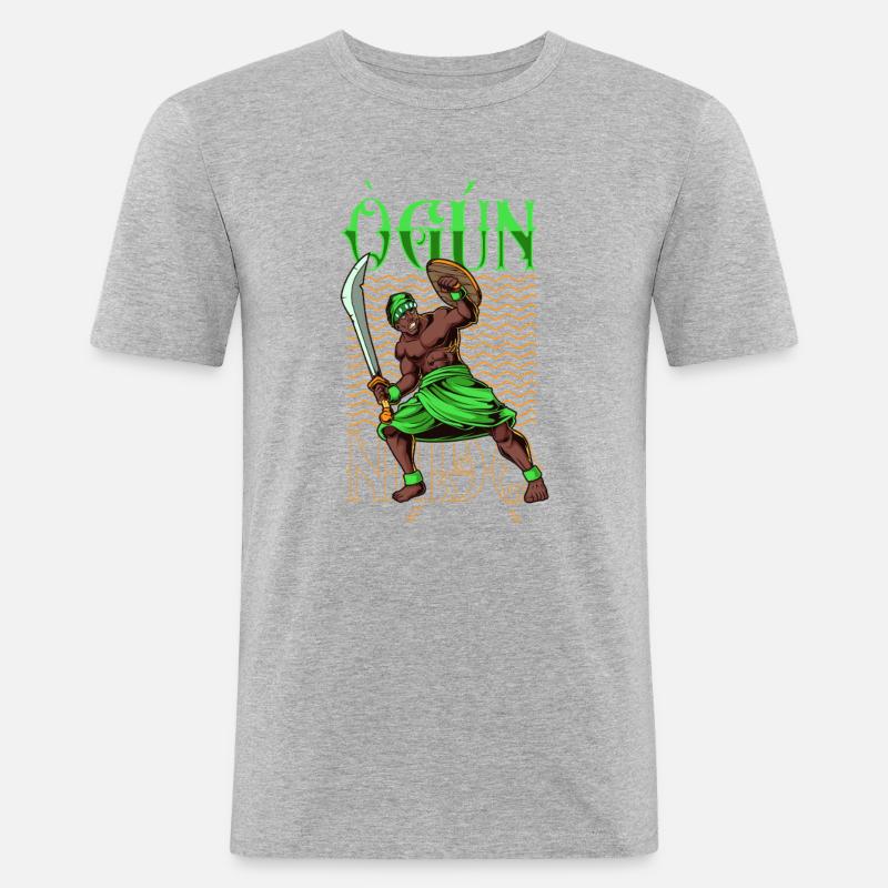 Yoruba Gott - Ogun - Männer Slim Fit T-Shirt - Grau meliert