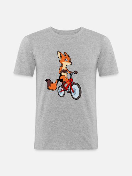 Comic Fuchs rides a bicycle - Men's Slim Fit T-Shirt - heather grey