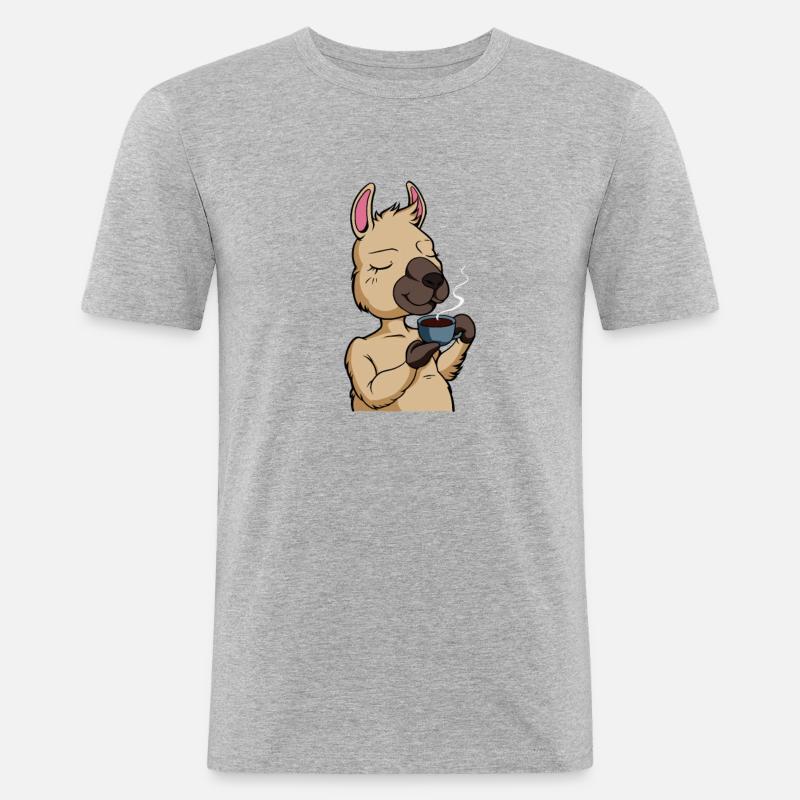 Lama trinkt Kaffee - Kaffeetrinker - Männer Slim Fit T-Shirt - Grau meliert