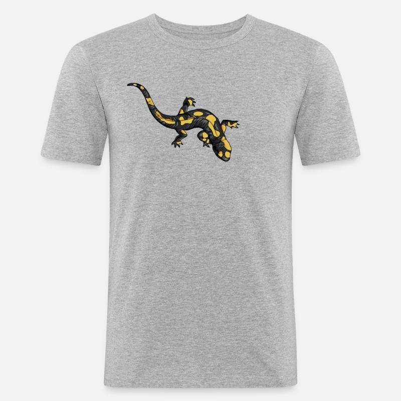 Zeichnung eines Feuersalamander - Männer Slim Fit T-Shirt - Grau meliert