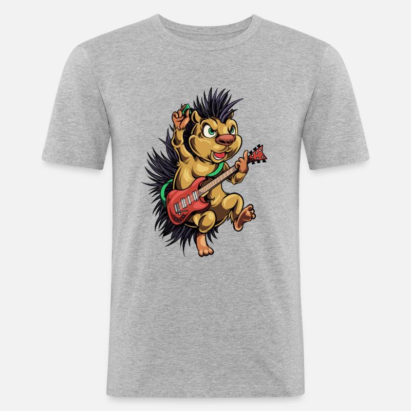 Comic Igel spielt E-Gitarre - Männer Slim Fit T-Shirt - Grau meliert