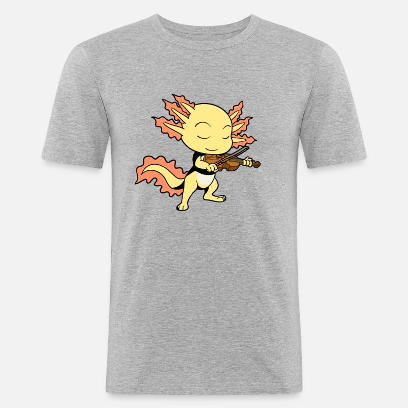 Comic Axolotl joue du violon - T-shirt près du corps Homme - gris chiné