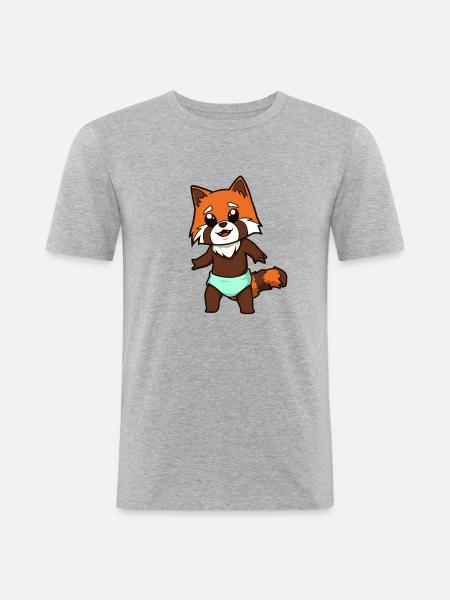Kawaii Baby Red Panda - Men's Slim Fit T-Shirt - heather grey