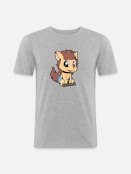 Bébé Poney Kawaii - T-shirt près du corps Homme - gris chiné