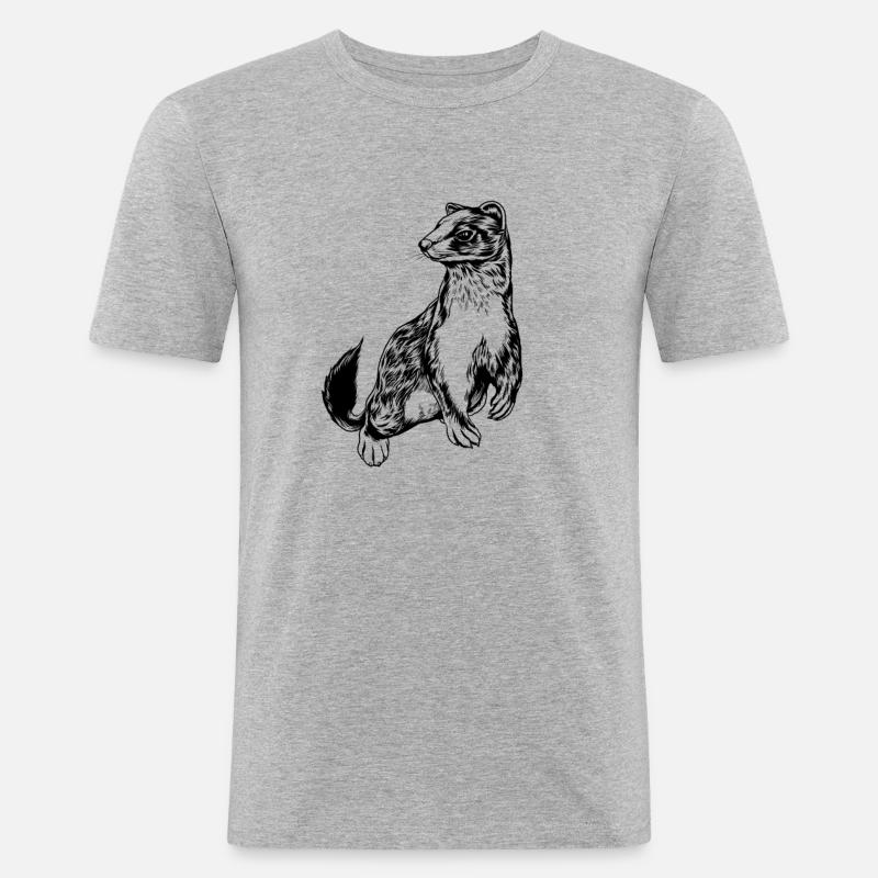 Zeichnung eines Wiesel - Männer Slim Fit T-Shirt - Grau meliert