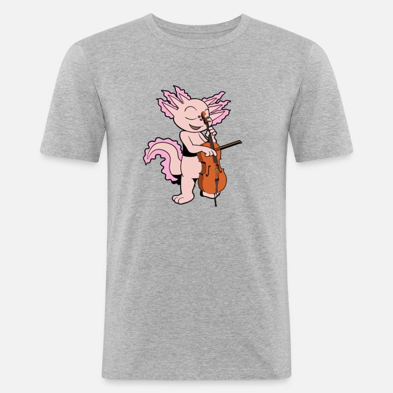 Comic Axolotl spielt Cello - Männer Slim Fit T-Shirt - Grau meliert