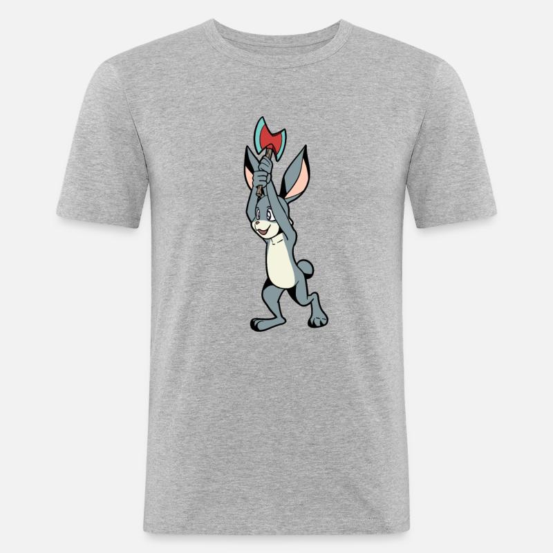 Axt werfender Hase - Axtwerfen - Männer Slim Fit T-Shirt - Grau meliert