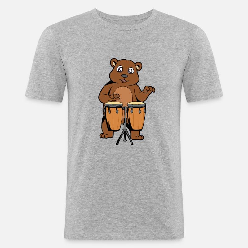 Comic Bear plays percussion - Men's Slim Fit T-Shirt - heather grey