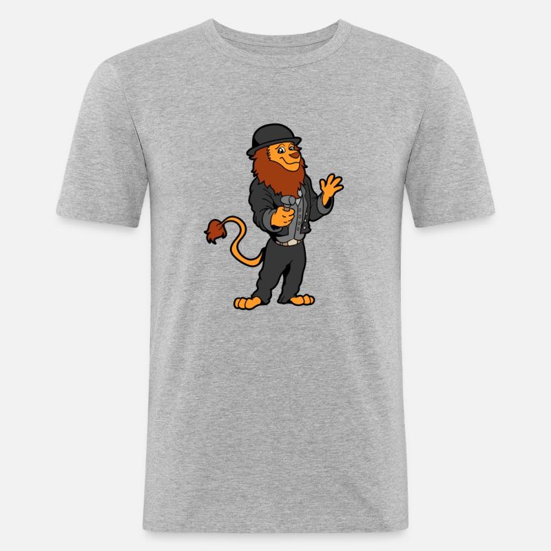 Comic Löwe als Zimmermann - Männer Slim Fit T-Shirt - Grau meliert